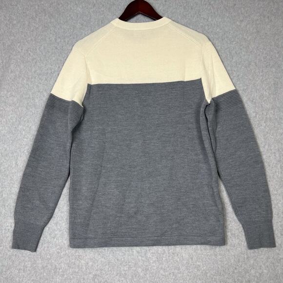Banana Republic Sweater Men's Size M Grey Color Block Merino Wool Blend Crewneck - Picture 5 of 7